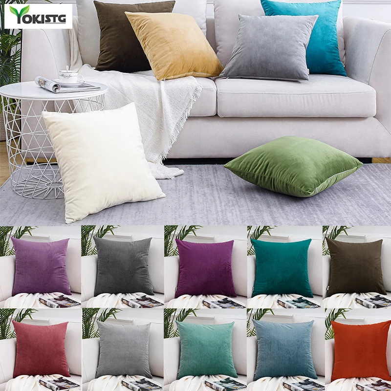 Soft Simple Cushion Cover Solid Color Velvet Pillow Case for Sofa Home Décor 