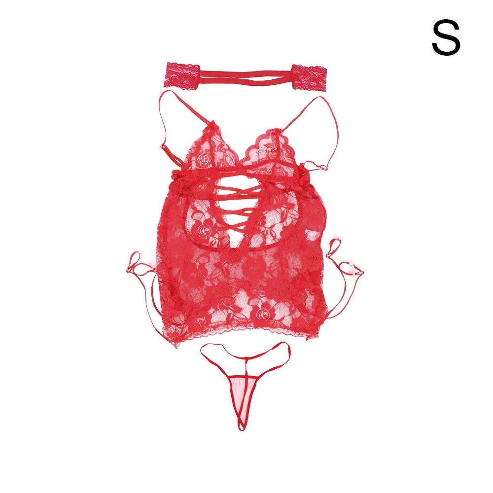 IKOKY кружевные ажурные эротические костюмы с перекрестным поясом, жилет, костюм, сексуальное нижнее белье, открытая промежность, сексуальная одежда для сна, Экзотическая одежда - Цвет: Red S