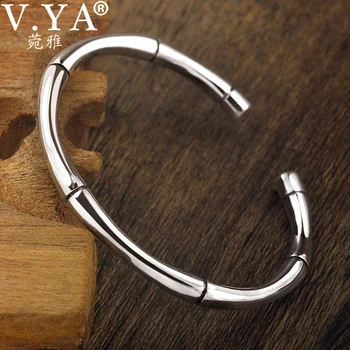 

V.YA S925 Sterling Silver Vintage Bangle Thai Silver Bangles For Men Women Bamboo Cuff Bangles Silver Jewelry