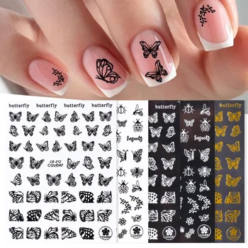 

1pcs Black Butterfly 3D Nail Art Sticker Summer White Insect Flowers Leaf Decal Sliders Adhesive Nails Wrap Decor JICB198-212