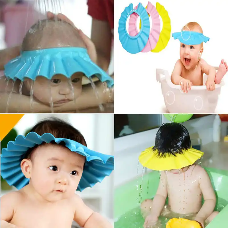 Silicone Baby Shower Cap Shampoo Bathing Hat Adjustable Protect Kids