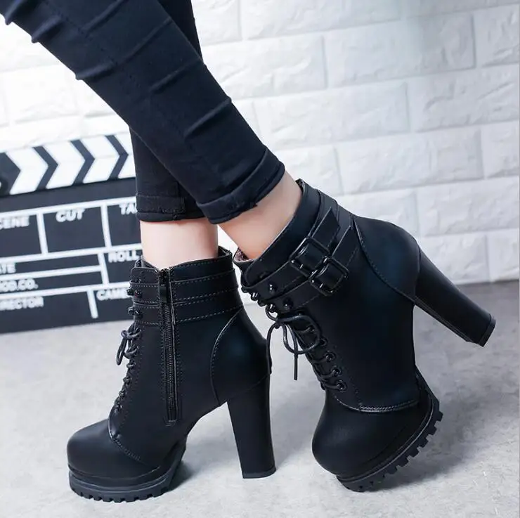 

New Women's Short Boot Lace Up Martin Boots Autumn Shoes Bootee Woman 2020 Booties Ladies Round Toe Luxury Designer Ankle Boots