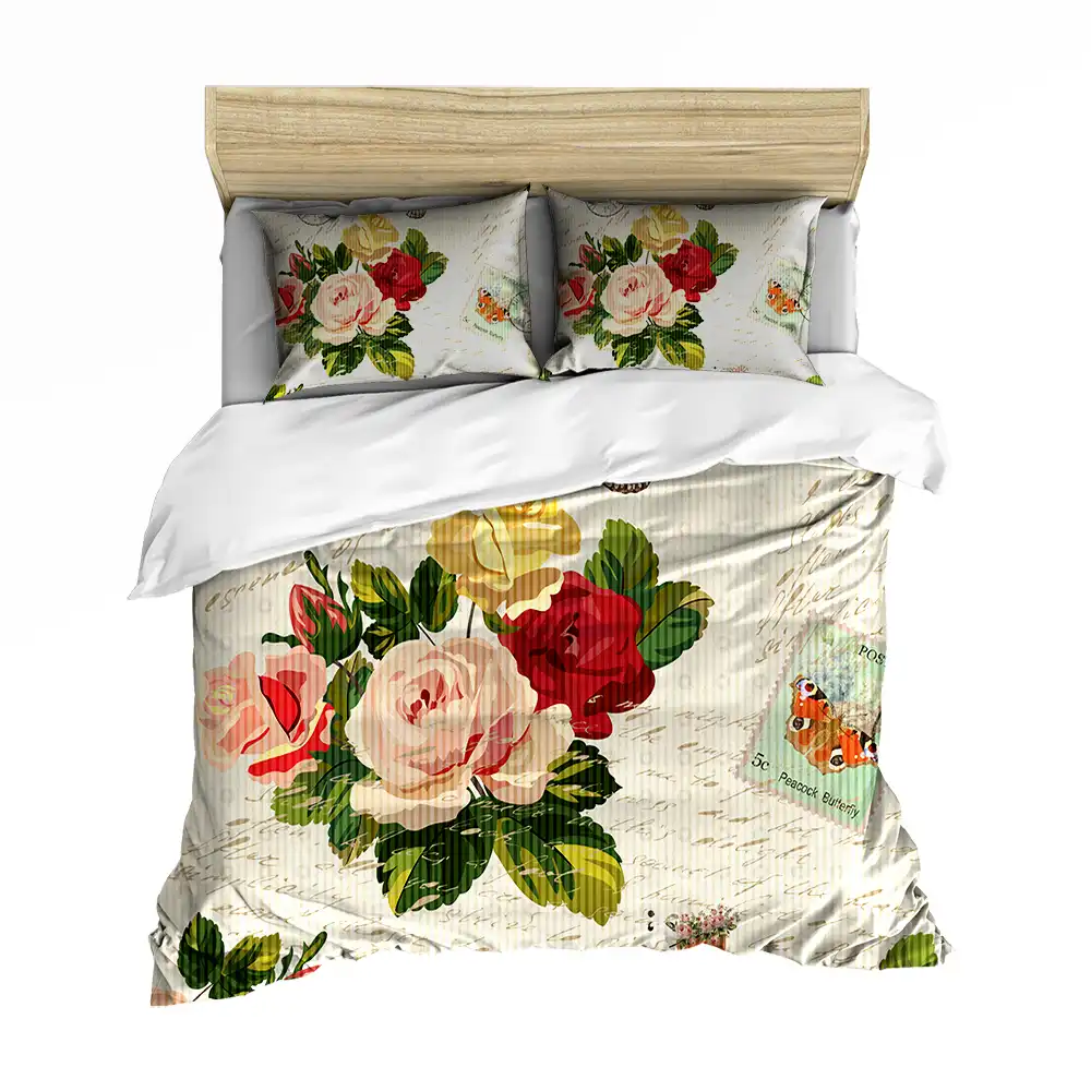 Rose Retro Stamp Bedding Set Bicycle Butterfly Bed Comforter Sets