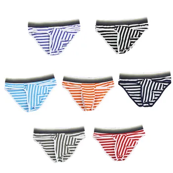 

Men Stripe Sexy Breathable Underwear Men's Cotton Low Waist Underpants Male Fashion Briefs