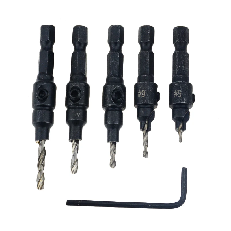 

5PCS #5 #6 #8 #10 #12 Drill Bit Countersink Drill Woodworking Drill Bit Set Drilling Pilot Holes For Screw Sizes
