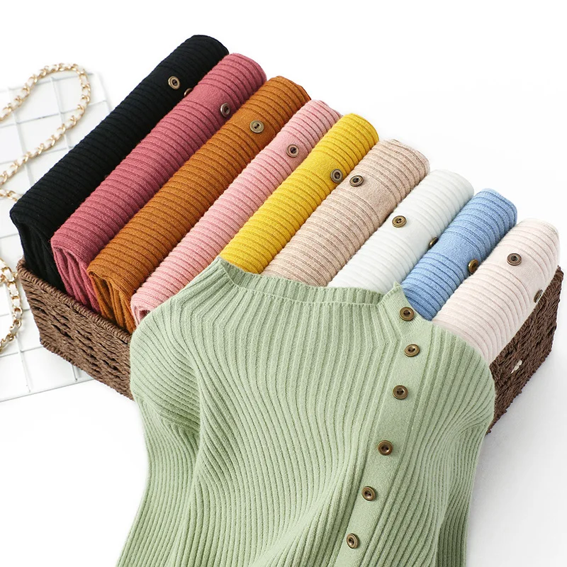 

Casual high-neck basic autumn winter Sweater Women Solid button Knit sweater Pullovers long Sleeve Soft female Jumper top