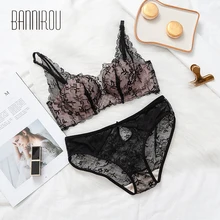Комплект из 2 предметов, бюстгальтер, трусы, бесшовный Активный бюстгальтер, пуш-ап, нижнее белье для женщин, кружевной бюстгальтер, трусики, наборы, женское нижнее белье, BANNIROU