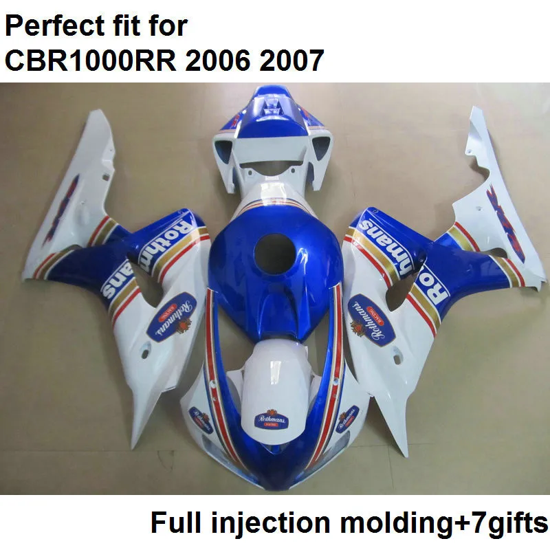 Мотоцикл обтекатель комплект для Honda впрыска CBR1000RR 2006 2007 синий Обтекатели из белого пластика комплект CBR 1000RR 06 07 SZ04