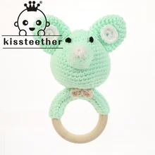 Kissteether – anneau de dentition en bois pour bébé, hochet musical pour enfants, Animal, Crochet, anneau d'éléphant, jouets Montessori
