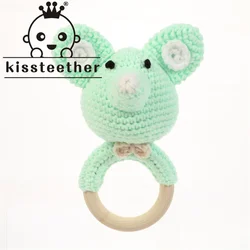 Kissteether sonajeros de música para bebé, sonajero de ganchillo para niños, anillo de elefante, gimnasio de madera Montessori, juguetes para niños