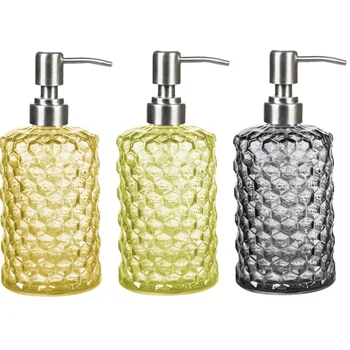 

3PCS Subpackage Bottles Glass Push Nozzle Bottles Refillable Empty Pump Bottles Containers (Yellow, Grey, Green)