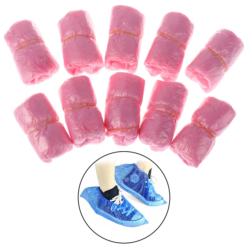 100Pcs/lot Plastic Waterproof Disposable Shoe Covers Thick Cleaning Shoe Cover Pink Overshoes Rainy Day Carpet Floor Protector