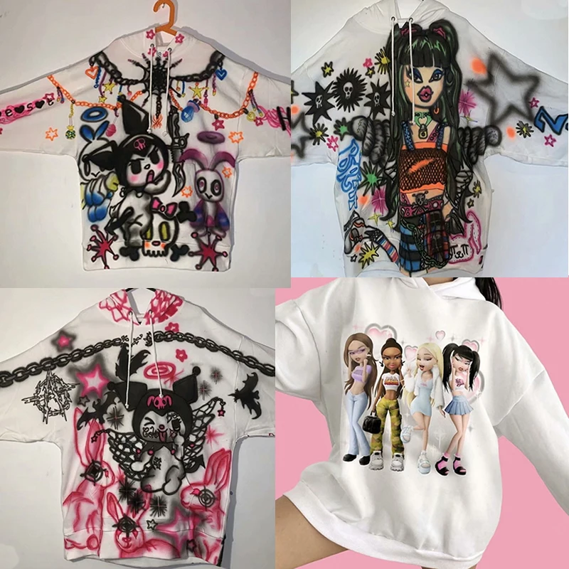 Эстетическая Толстовка y2k с капюшоном винтажная Harajuku кавайная толстовка худи в