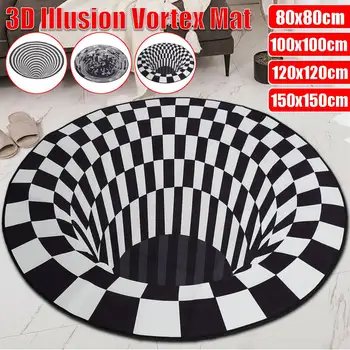 

3D Three-dimensional Black&White Stereo Vision Mat for Living Room Visual Grid Illusion 3D Rug Carpet Bedroom Home Decorative