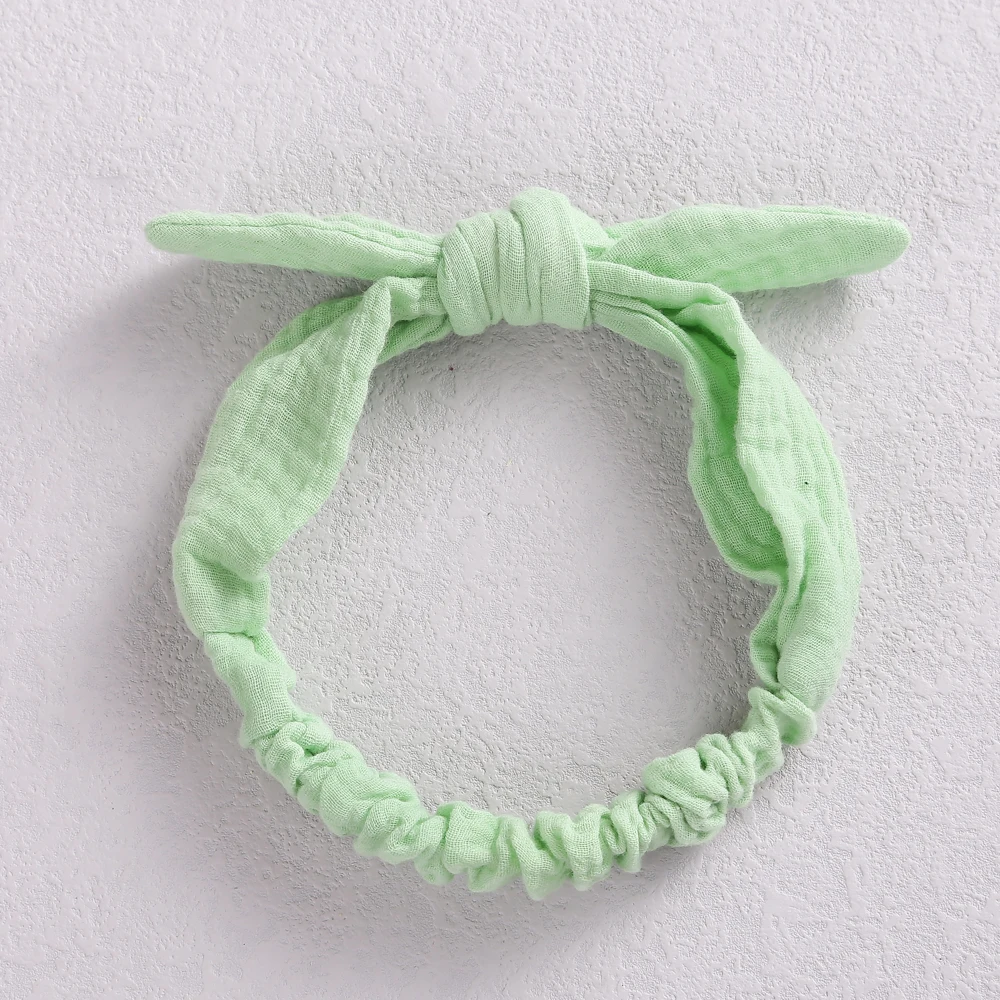 Baby Elastic Hair Bands Girls Cotton Gauze Headband Kids Muslin Knot Accessories Toddler Rabbit Ear Turban Head Wraps Children's Finger Toothbrush