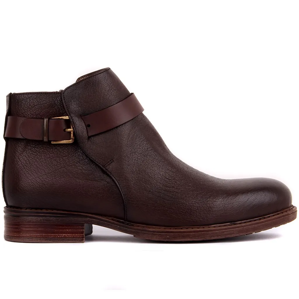 Sail Lakers-Brown Genuine Leather Zipper Men Leather Boots