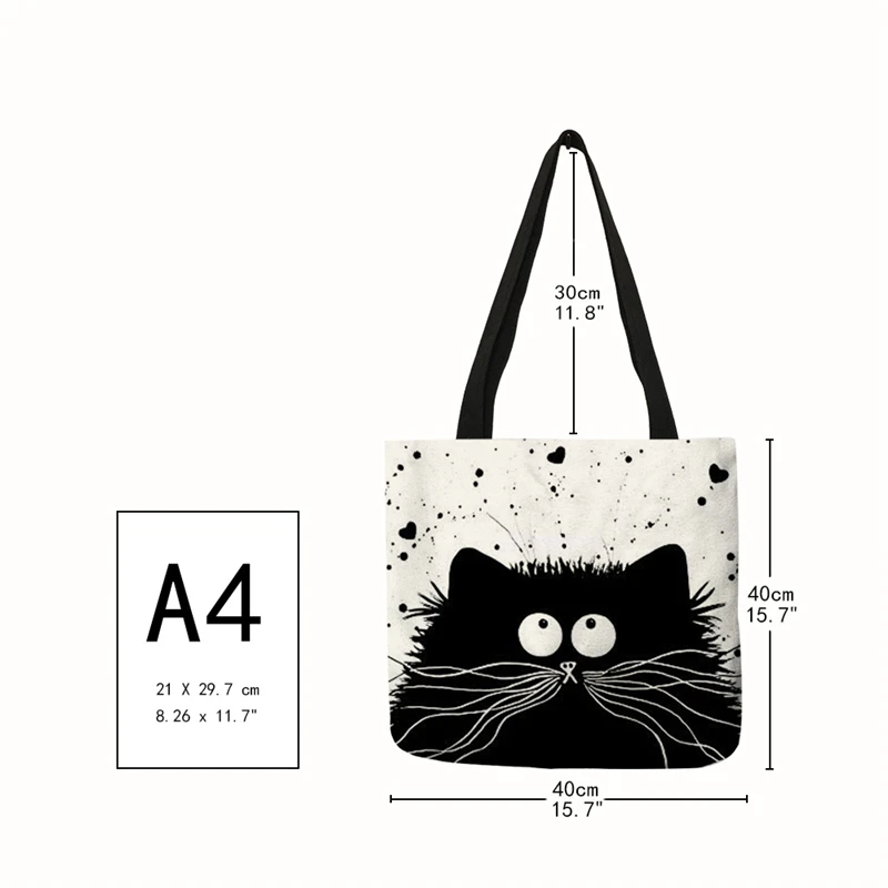 Ladies Handbag Travel Bag Tote Shopping Bag Cute Cat Printing Women Handbag Linen Totes Print Casual Traveling Beach Bags