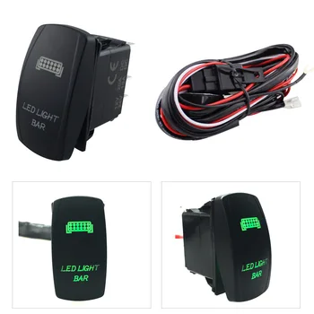 

Green Double Lamps 12/24V Rocker Switch Work Light with Installation Wiring Harness One plus Two LED Light Bar
