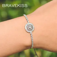 Bravekiss, регулируемые полые прозрачные браслеты с кубическим цирконием, подарок для женщин, модные теннисные белые цветочные ювелирные изделия с фианитами UB0201