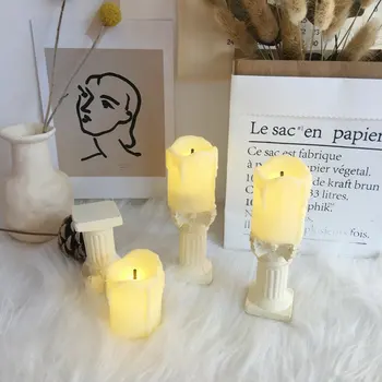 

Retro Literary Roman Candlestick Simulation Candle Night Light Desktop Decoration Table Decoration Dormitory Decoration