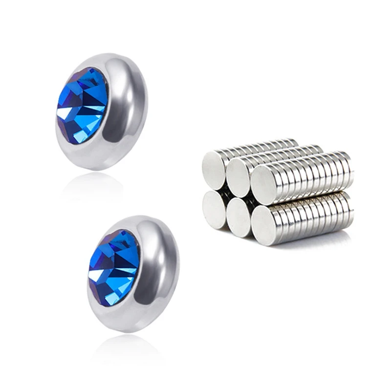 Уникальные магнитные серьги 8 мм без отверстий, круглые магнитные серьги с кристаллами для женщин и мужчин, серьги в стиле панк - Окраска металла: BL