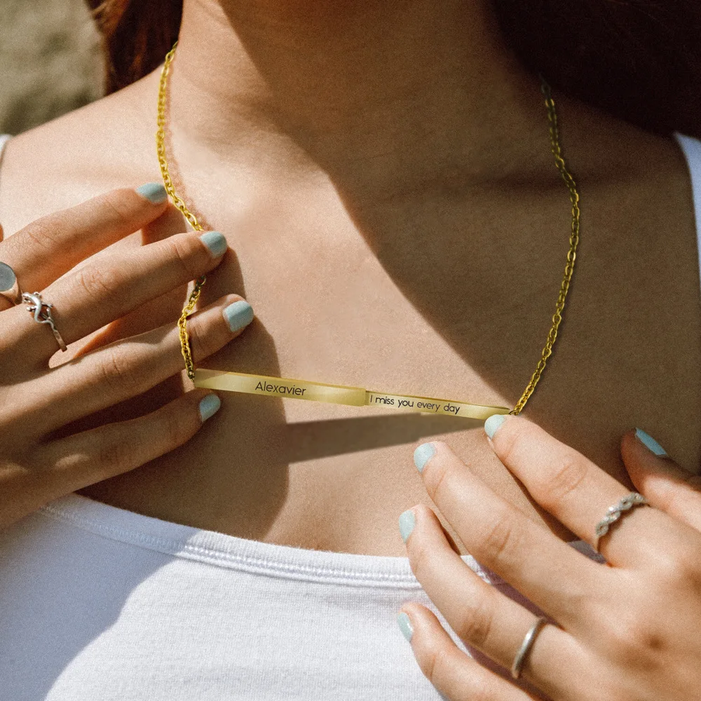 

Personalized Letter Hidden Pendants for Women Customized Stainless Steel Bar Necklace Engraved Lover Valentines Gifts