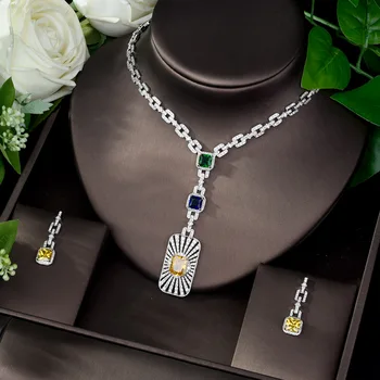 HIBRIDE High Quality Cubic Zirconia Bridal Jewelry Set Square Shape Nigerian Jewelry Set for Women Gift Collier Mariage N-1086