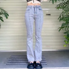 

Vintage Micro Flare Pants High Waist Women's Jeans Streetwear Korean Fashion Elastic Slim Trumpet Casual Straight Denim Trousers