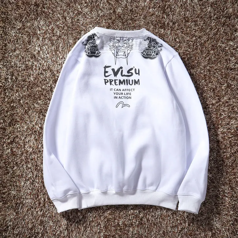 Аутентичный Evisu зимний мужской Повседневный свитер теплый дышащий модный хлопок плюс бархат с длинным рукавом женская одежда для влюбленных - Цвет: 121