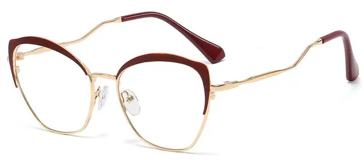 Модные металлические оправа для очков в стиле кошачьи глаза женские очки прозрачные очки близорукость Nerd женские очки высокое качество очки - Цвет оправы: wine red clear