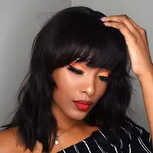 Парик из черных кудрявых волос с воздушной челкой синтетические волосы парик короткие волнистые парики для женщин Повседневные Вечерние парики для косплея