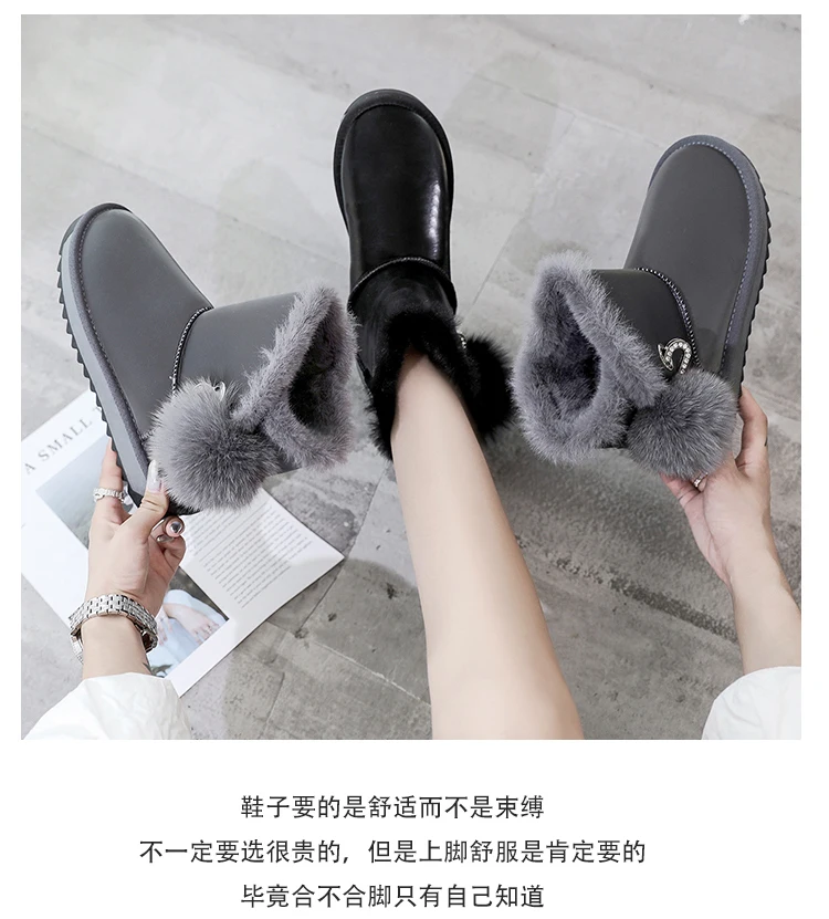 Winter New Women Flock Plush Lining Ankle Snow Boots Fur Boule Flat With Black/Gray Emu Boots Fashion Cotton Shoes
