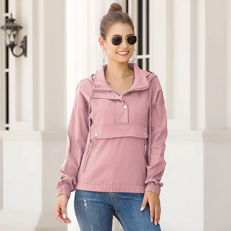 Pink VITIANA, повседневные женские толстовки, осень, женские, с длинным рукавом, одноцветные, зеленые, уличная, толстовка, женская, модная одежда - Цвет: Pink