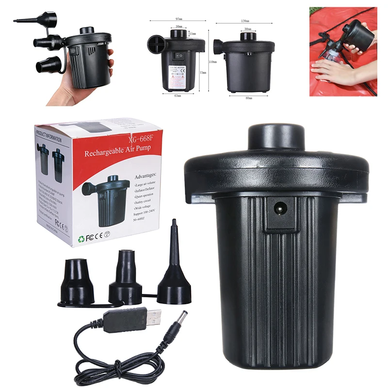 

1 Set New Battery Pump Cordless Air Pump With 3 Valve Tips & USB Charging Cable For Outdoor Kayak Airbed boat fishing
