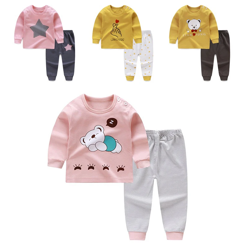Детские пижамные комплекты с героями мультфильмов хлопковый костюм для сна с длинными рукавами для мальчиков теплые пижамы для девочек Детские Топы+ штаны, 2 предмета, детская одежда