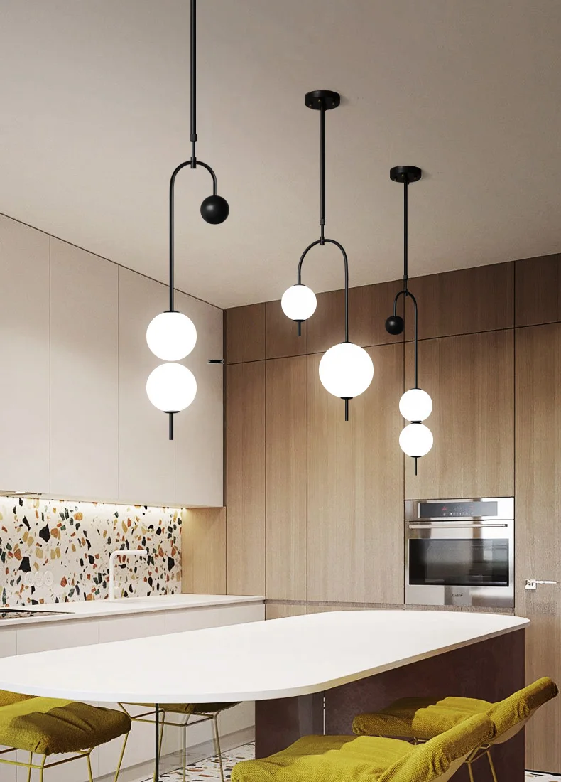 Nordic LED Glass Ball Chandelier Lighting Dining Room Creative Suspension Luminaire Kitchen Hanging Lamps Living Room Home Decor