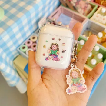 

2020 Girl Eating Cake Earphone Case For Apple Airpods 1 / 2 Headphone Cartoon Bluetooth Wireless Earphone Case With Pendant