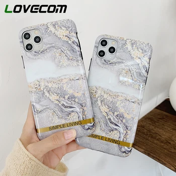 

LOVECOM Grey Marble Granite Phone Case For iPhone 11 Pro Max XR XS Max 7 8 Plus X Soft IMD Letters Glossy Marble Back Cover Gift