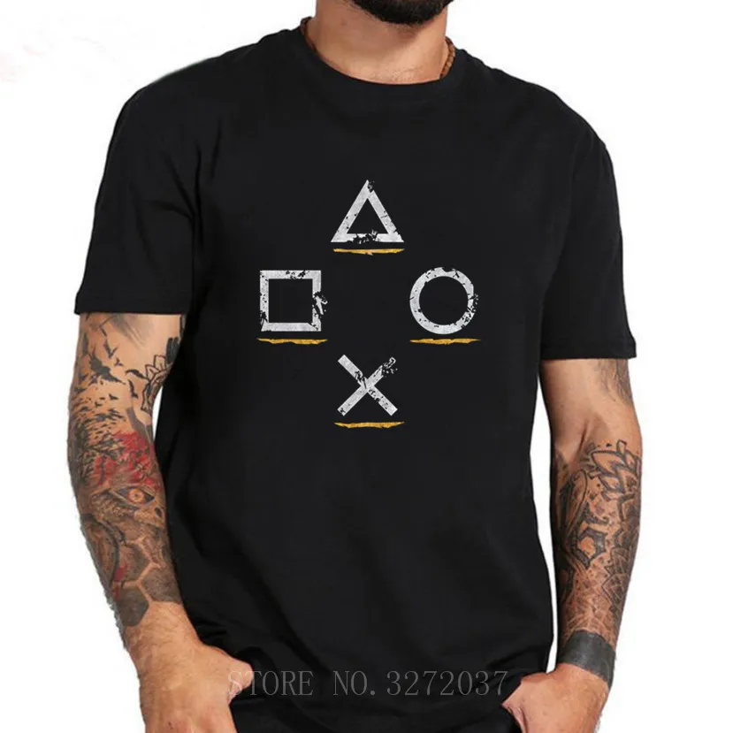 

2019 100%cotton homme t shirt Playstation Buttons casual short sleeve o-neck t-shirt men's top tees