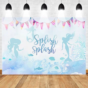 

Mehofoto Splish Splash Blue Mermaid Backdrop for Photography Fish Girl Birthday Party Background Sea Dancing Mermaid Backdrop