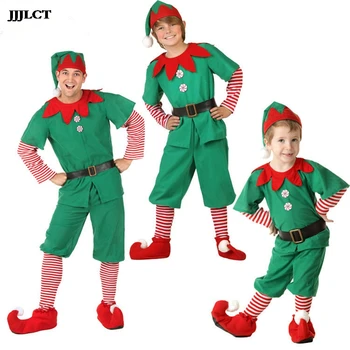 

Kids adult family green elf cosplay costume carnival party supplies women man boy girl christmas santa costume
