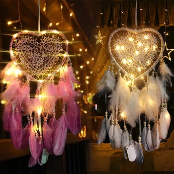 

15*60cm Pink/White Dreamcatcher Dream Catcher Love Heart Vintage LED Light Handmade Using For Wedding Christmas