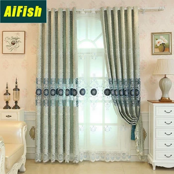 

European-style Hollow Embroidered Curtains Screens Custom Shading Cloth Suitable For Living Room Bedroom Balcony X-M111