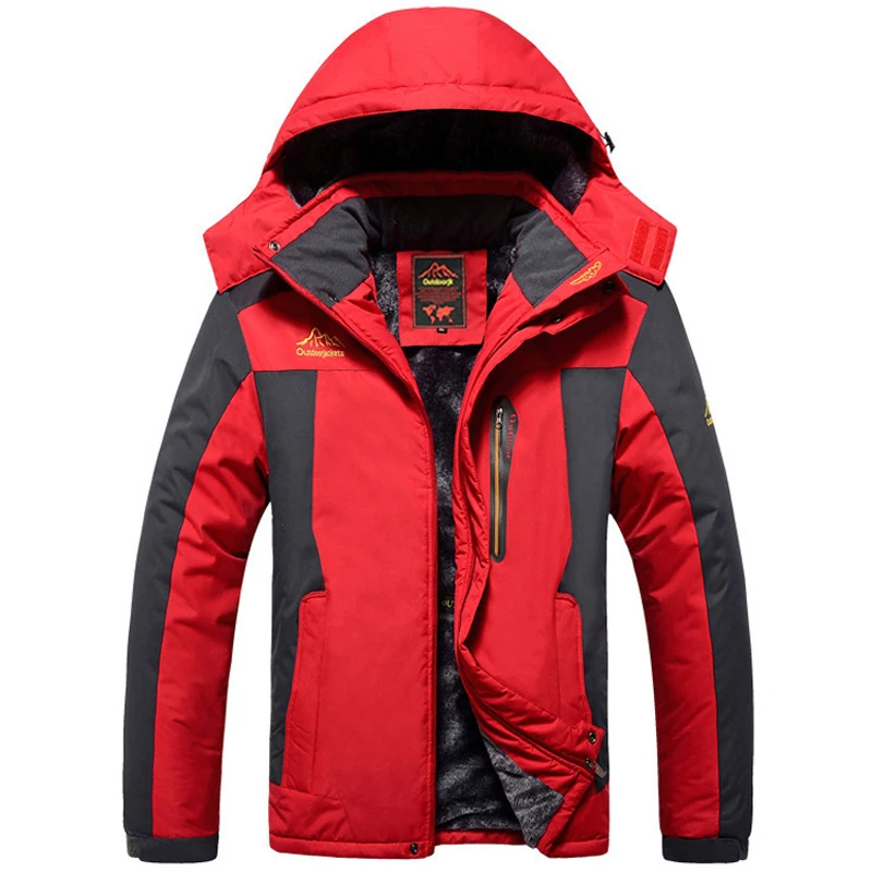 Autumn Winter Fleece Thermal Hiking Hooded Jackets Outdoor Camping Trekking Climbing Waterproof Windbreaker Men Clothing 9XL