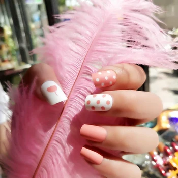 

24pcs/boxed Pink Wave Point Frosted Cute Decoration press on nails Patch Ins short matte false nails with glue finished products