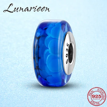 

Authentic 925 Sterling Silver Cylindrical shape sea blue Murano Glass Beads Fit Original europeu Charms Bracelet Jewelry