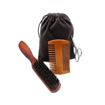 

Men Bristle Brush Groomer Beard Shaving Set Portable Moustache Trimmer Beard Comb Scissor (3Pcs Beard Brush Set, Storage Bag)