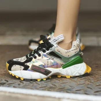 

YECHNE Running vrouwen Sneakers Trend Schoenen Voor Papa Vrouwen Dikke Zolen Mode Schoenen Platform Vrouwen Vetersluiting