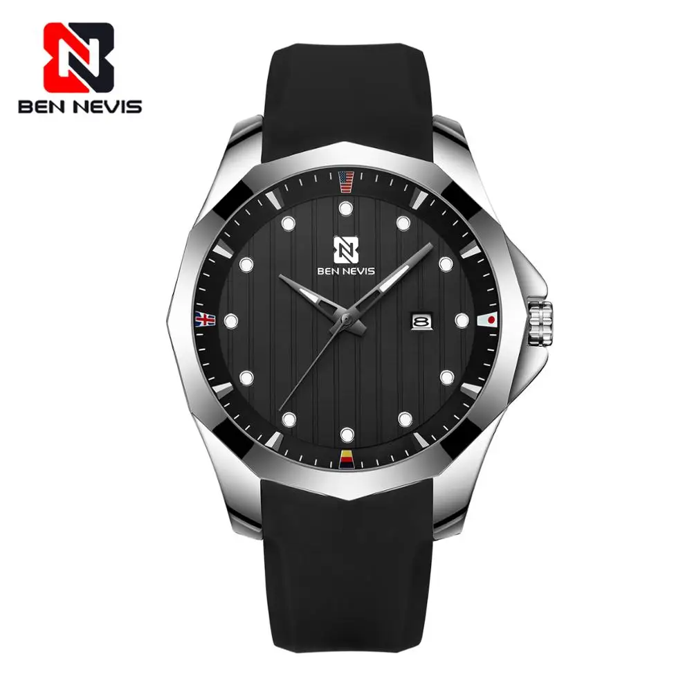 Ben Nevis повседневные спортивные кварцевые часы для мужчин водонепроницаемые спортивные военные мужские часы Роскошные мужские синие наручные часы Relogio Masculino A5 - Цвет: Black