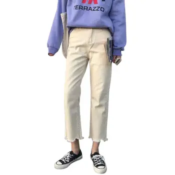 

Women Autumn Solid Color Loose Denim Wide Leg Loose Elastic High Waist Tie Straight Casual Pants